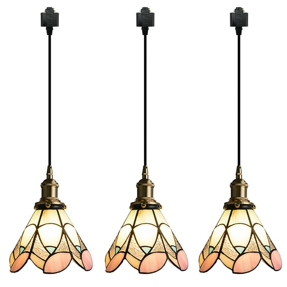Kiven H-Type Track Lighting Pendants,Tiffany h Track Pendant Lights with Stained Glass Lampshade,Decorative Track Lighting Fixture for Kitchen Island Hallway Restaurant(3-Light)