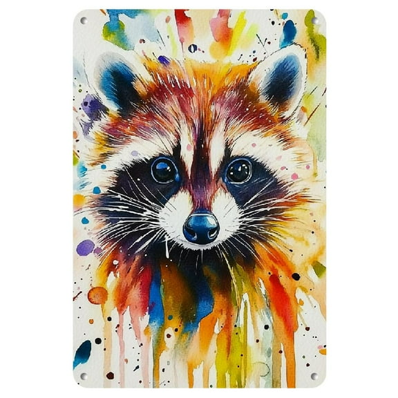 1pc, Watercolor Raccoon Iron Painting, 8x12inch, Vibrant Metal Wall Art, Nature-Inspired Decor for Living Room, Bedroom, Hallway, Artistic Home Decoration