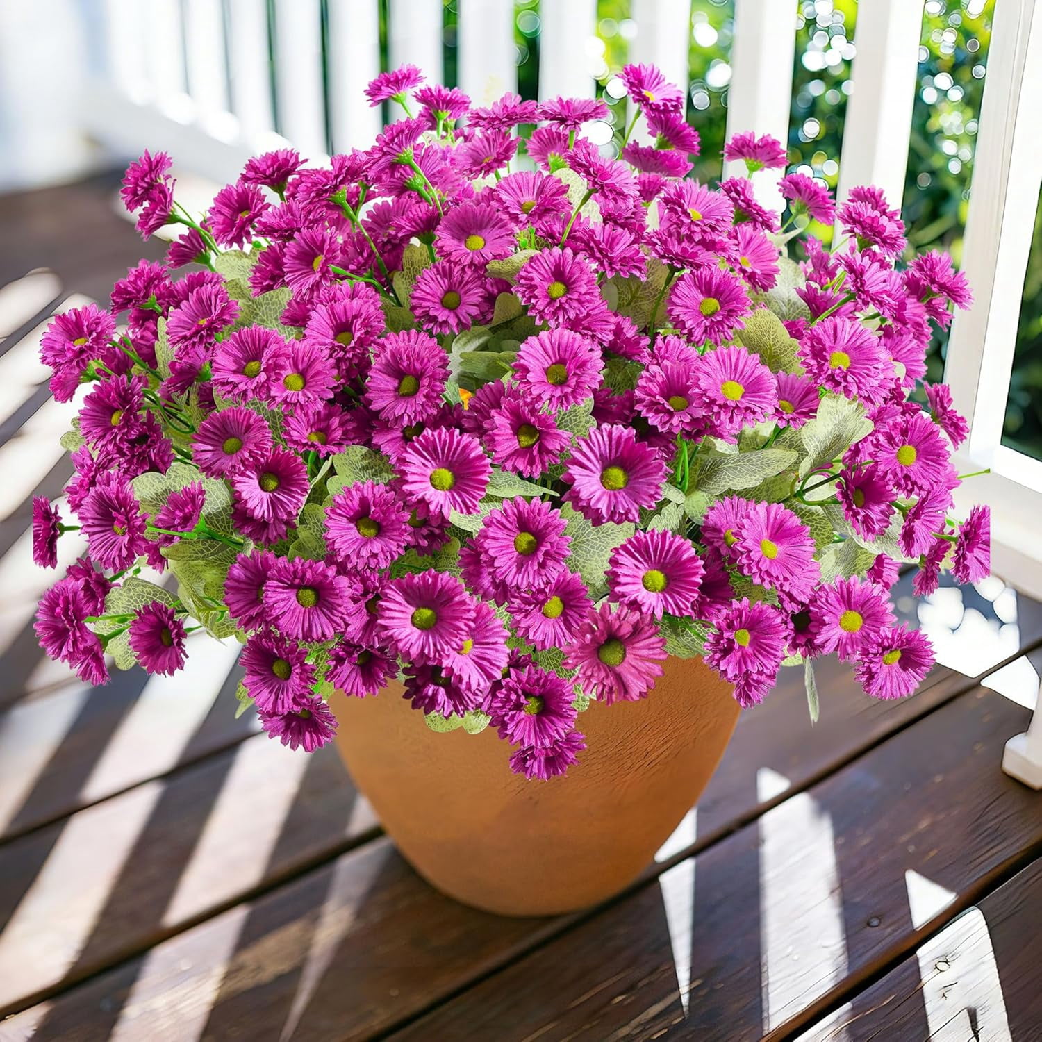 Artificial Flowers for Outdoors Spring Summer Outside Decor, 6 Bundles Fake Daisy Wild Silk Flowers UV Resistant Outdoor Faux Plants for Planter Front Door Porch Balcony Yard, Fuchsia