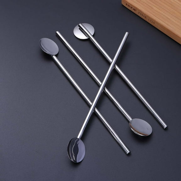 WHAMVOX 6 Pcs/Pack Spoon Straw Stainless Steel Easy to Clean Straws Multifunctional