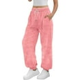 thumbnail image 2 of JJHGVB Fleece Joggers for Women Drawstring Pants Women Womens Sweatpants with Pockets Women's Trousers Women Pants Casual Womens Pants Casual Trousers for Women Pink 2XL, 2 of 5
