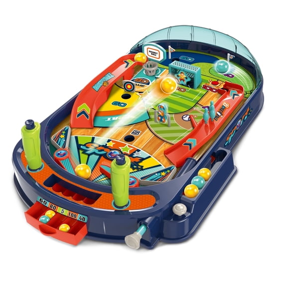 OLEOCA Kids Pinball Machine — Tabletop Arcade Game with Obstacles, Pull-Rod Launcher, Flippers, Scoring Targets, Pins & Mini Hoop, 1-2 Player Mini Pinball for Kids Ages 3
