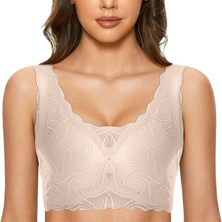 

Aayomet Bras For Women Summer New Seamless Lace Bra Gathered Women s Detachable Chest Pad Vest Style Sports Underwear Women Beige Large