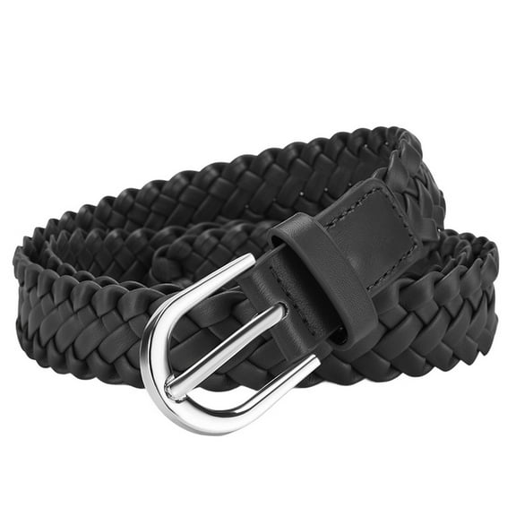 SWSMCLT Women's Braided Belt Casual D Ring Chic Buckle Holeless Date Belt For Dress Autumn Adjustable Belts Black X-Small-Large