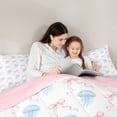 thumbnail image 4 of spefrowx Kawaii Blue Jellyfish Twin Bedding for Girls, Pink Watercolor Bow Ribbon Bedding Comforter Set, Pink Reversible, 7pcs, 4 of 6