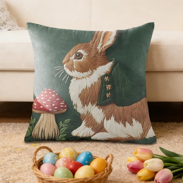 CaiYueKe Easter Rabbit Floral Pillow Cover - Sofa Cushion Case Home Decor Throw Pillow for Living Room Couch Bedroom Outdoor Indoor Decorative Accent Spring Holiday Farmhouse Decor