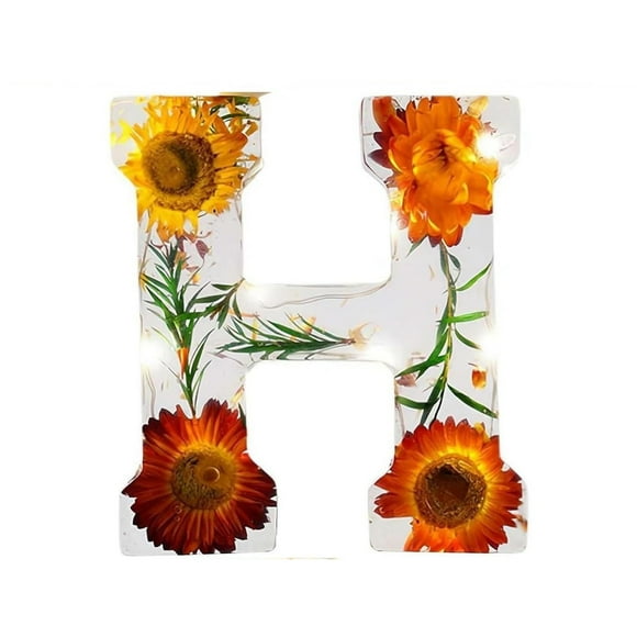 Handmade Floral Resin Night Light with LED Light Dried Flowers Alphabet Design for Bedroom Nursery etc