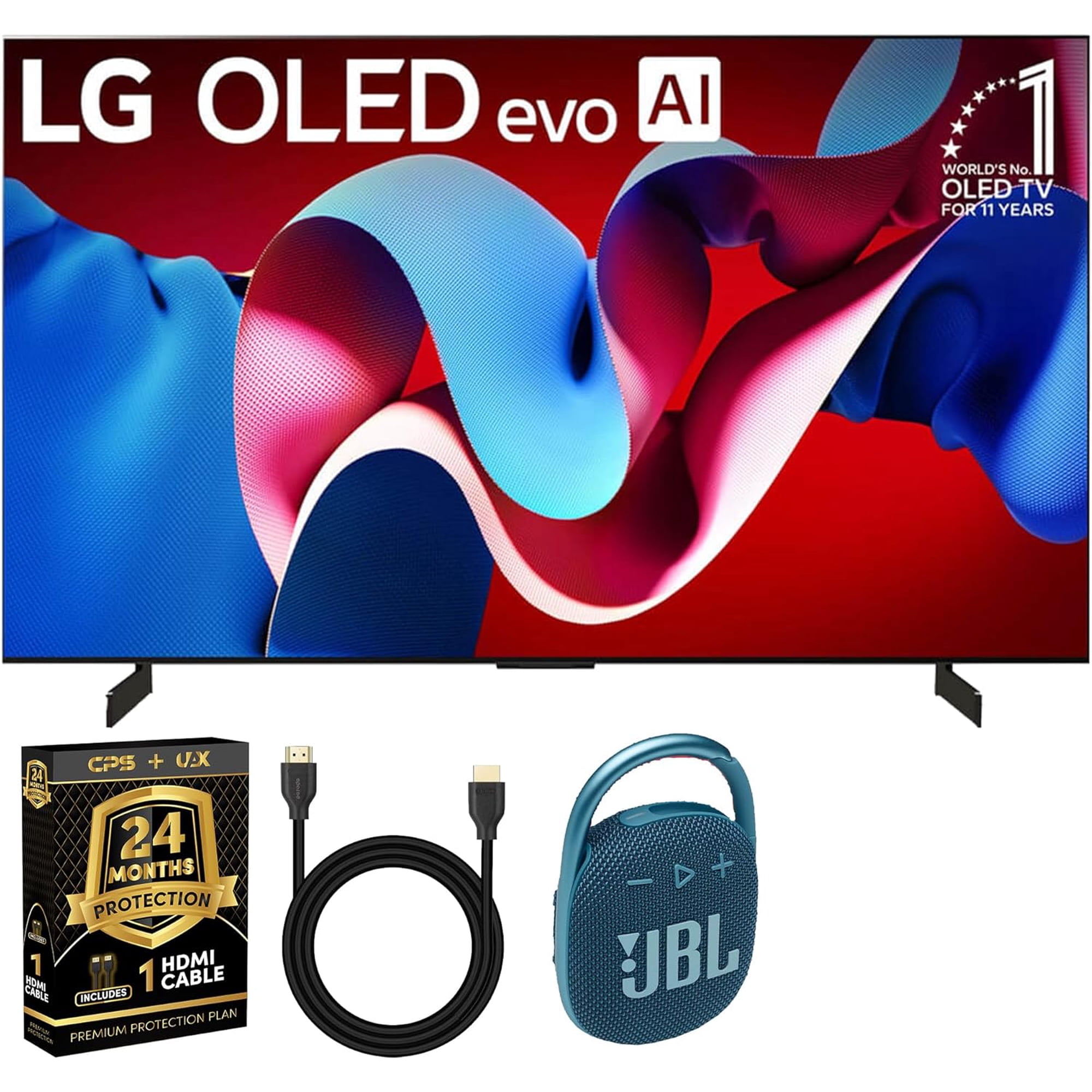 LG OLED65C4PUA OLED evo C4 65 Inch HDR 4K Smart OLED TV with JBL CLIP4 + UAX 4K HDMI 2.0 Cable + CPS 24 Months Proctection Bundle