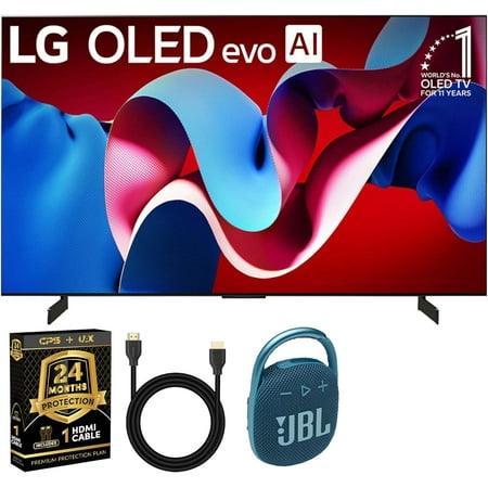 LG OLED65C4PUA OLED evo C4 65 Inch HDR 4K Smart OLED TV with JBL CLIP4 + UAX 4K HDMI 2.0 Cable + CPS 24 Months Protection Bundle