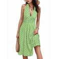 thumbnail image 1 of Robe d'Été Sans Manches Portefeuille à Col en V à Fleurs pour Femme, Mini Robe Vert Pâle L, 1 of 5