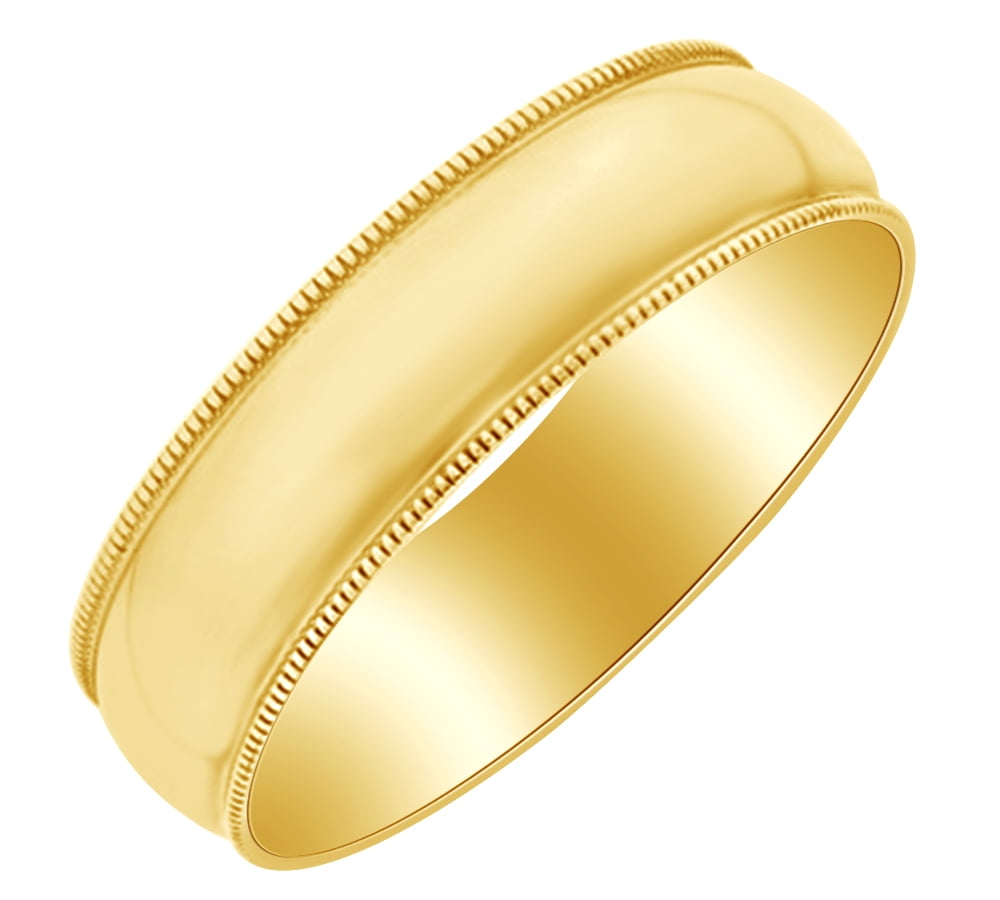 6mm Milgrain Half Round Wedding Band Ring in 10k Yellow Gold Ring Size