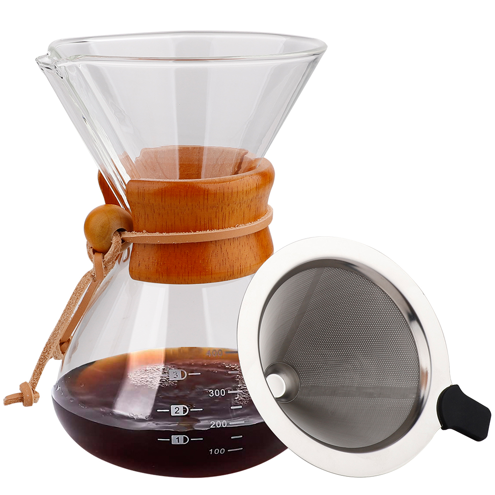 Classic Glass Hand Drip Coffee Maker Pot Style Pour Over 400ml W ...
