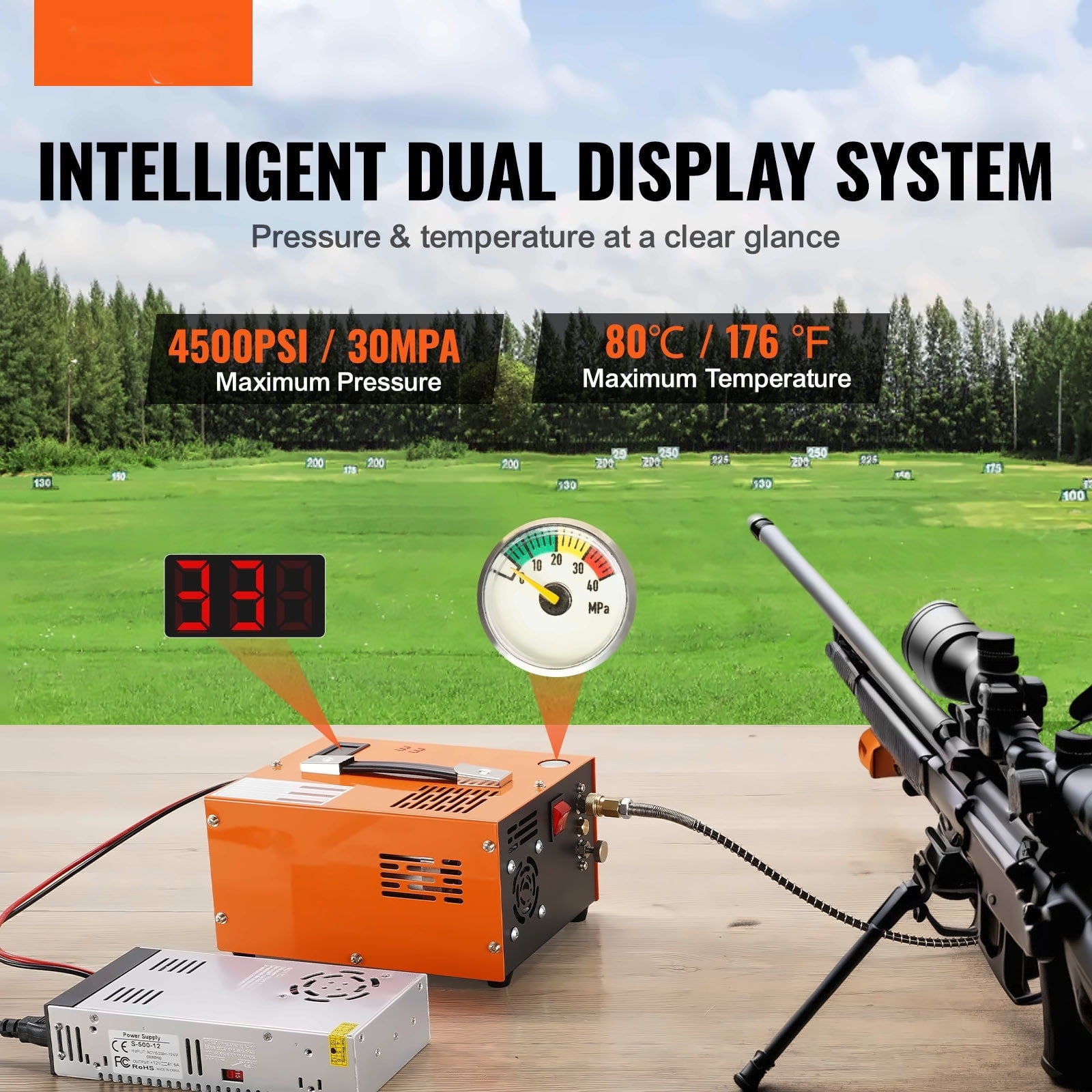 PCP Air Compressor 4500PSI, Portable 30Mpa Air Pump with AC/DC Converter