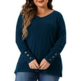 thumbnail image 2 of DARING DIVA Women's Plus Knit Tops V Neck Button Stretch Sweater 4X Navy Blue, 2 of 6