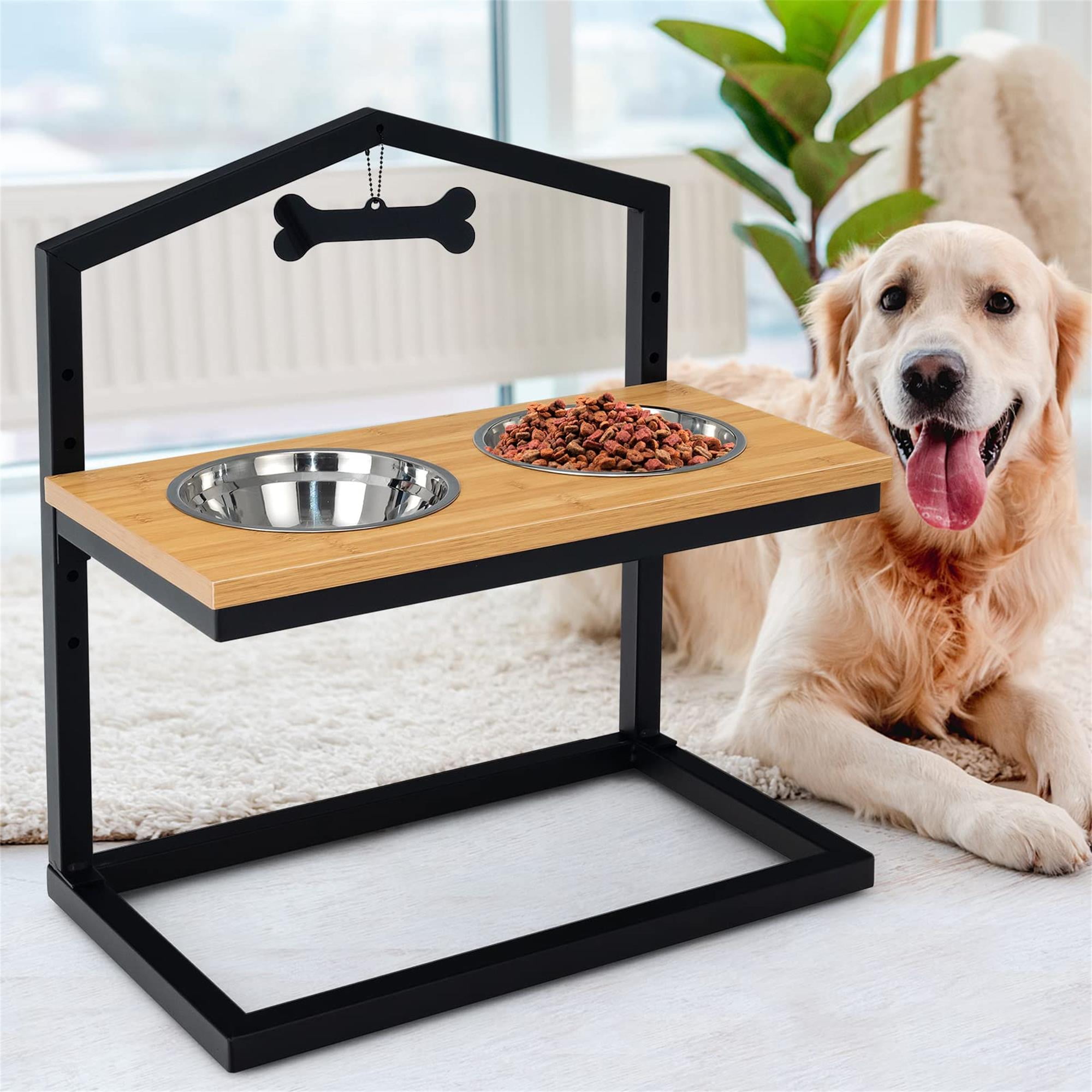 Kadyn 9"-17" Elevated Pet Feeder with 2 Stainless Steel Dog Bowl, Pet Food Bowls for Feeding Small Medium Dogs Cats Puppies, Beige