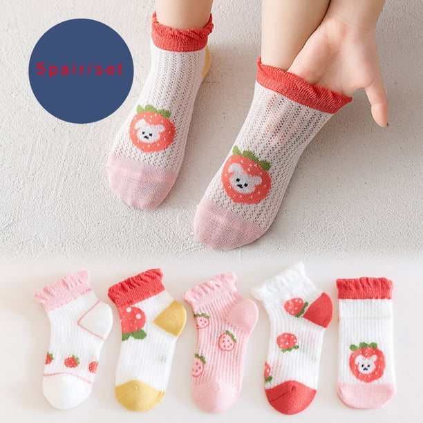 Calcetines cortos de algodón para bebés, 5 pares de calcetines finos de malla de verano para niños y niñas, calcetines coloridos para niños, 5 pares WMF043 Deng Xun unisex