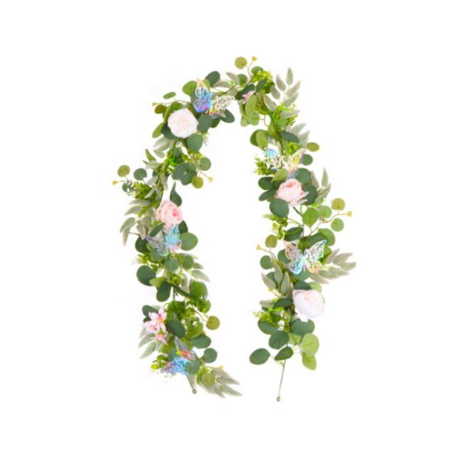 Guirnaldas de eucalipto artificial con flores plantas colgantes floral 1.8m vides de primavera verde vides artificiales para decoración de la pared del arco flor rosa