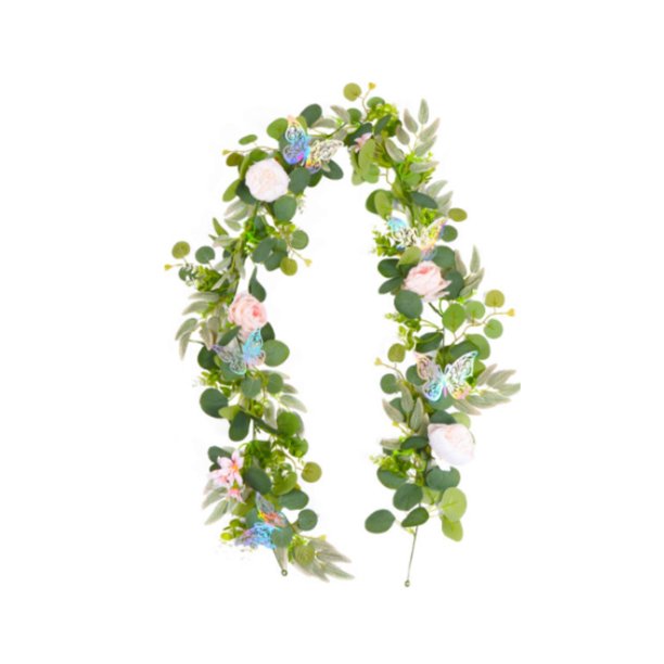 Guirnaldas de eucalipto artificial con flores, vides de artificial, guirnaldas de vegetación floral, plantas colgantes para arreglos flor rosa