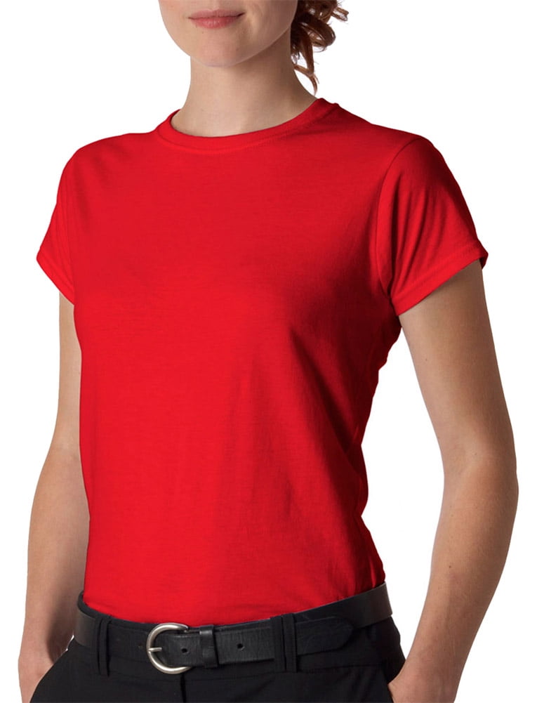 Gildan Ladies T-Shirt - 100% Cotton, Classic Fit, Seamless Collar, Red, Size XL - View #8