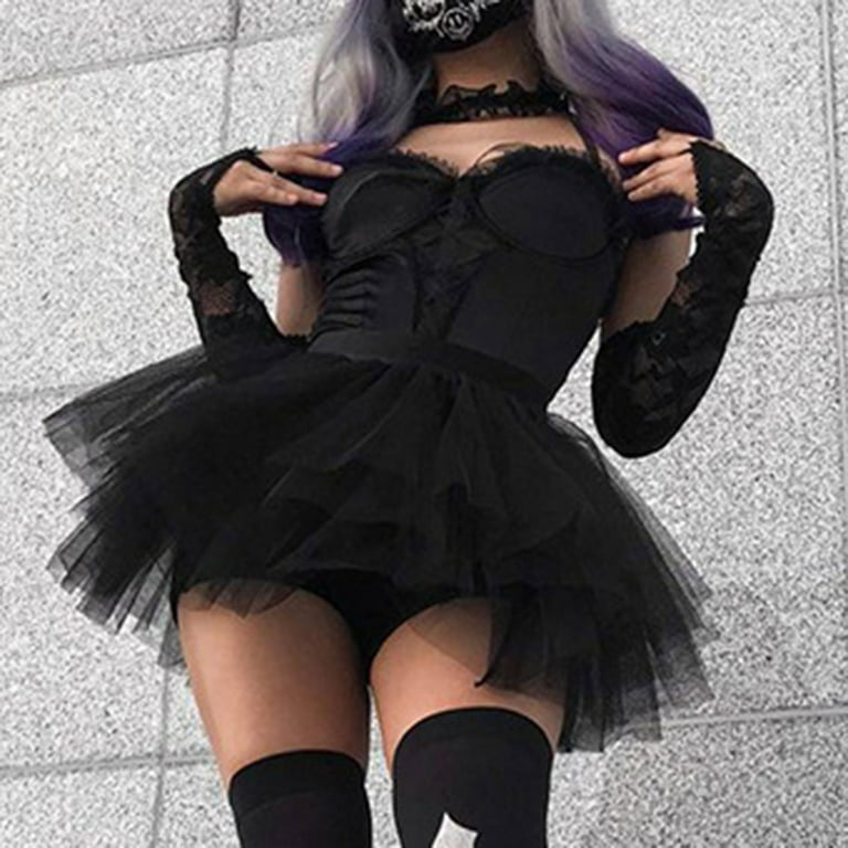 Lilgiuy Punk Mesh Skirt Cosplay Costume Womens Retro Gothic Pirate