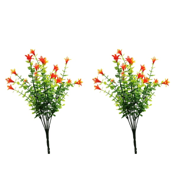 Flores artificiales Inteprter 2 piezas plástico bajo mantenimiento interiores exteriores Rojo atardecer