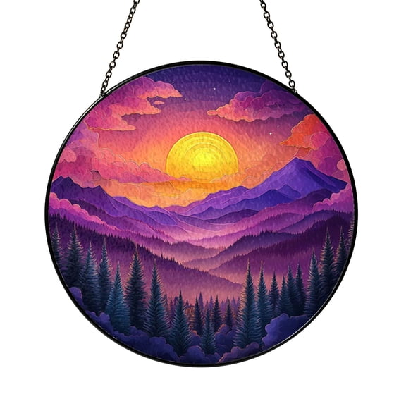 Twilight Forest Landscape Art Glass Style Decorative Window Hanging2001