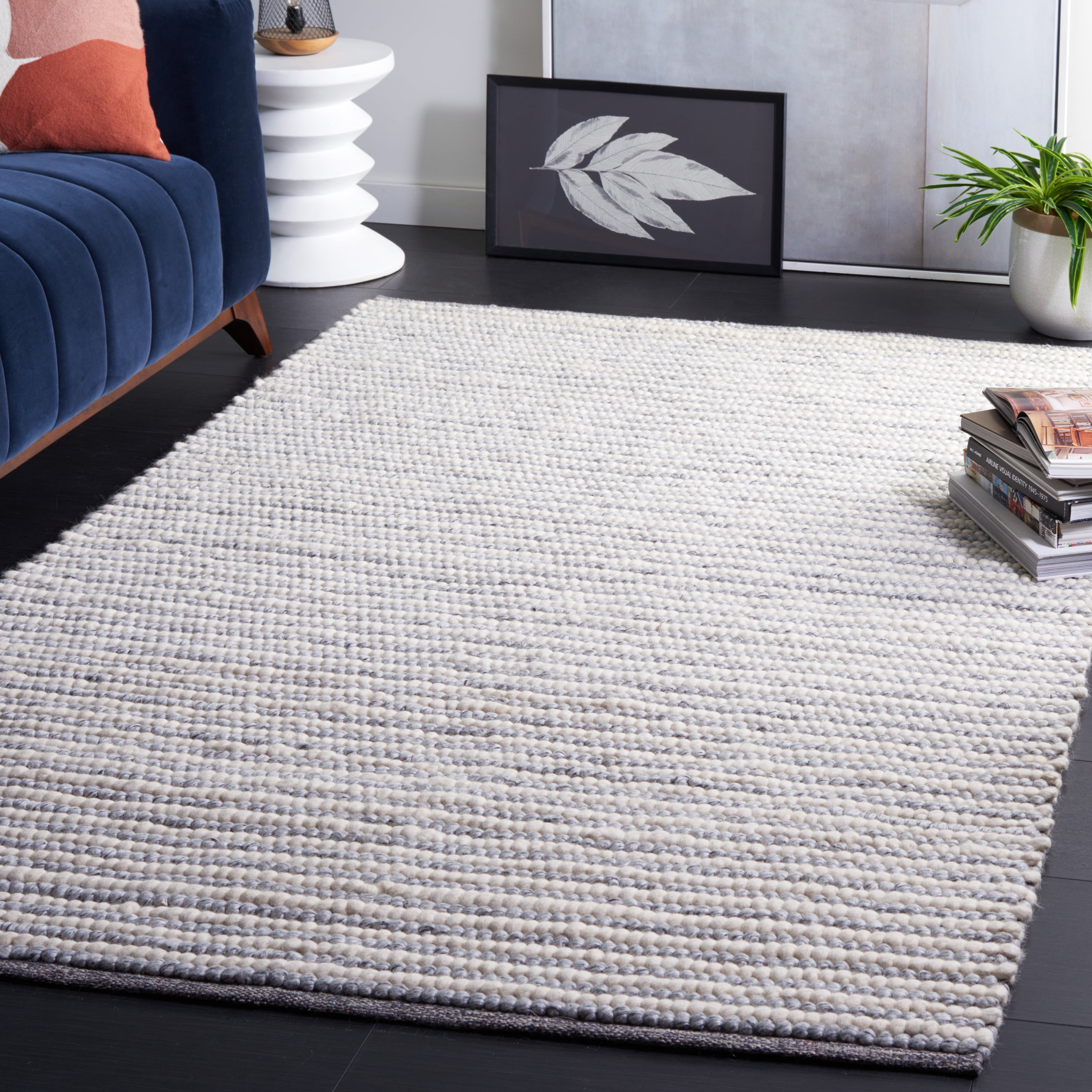 SAFAVIEH Natura Fredrick Striped Area Rug, Ivory/Grey, 6' x 9'