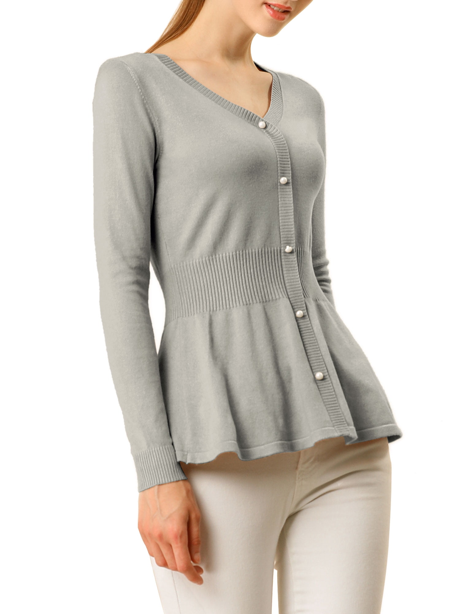 DARING DIVA Women's Peplum Top Smocked Long Sleeve Knit Sweater XS Grey