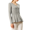 thumbnail image 6 of INSPIRE CHIC Women's V Neck Peplum Sweater Ribbed Knit Long Sleeve Casual Pullover Grey L, 6 of 9