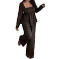 thumbnail image 6 of adaychics 2 Piece Outfits for Women Square Neck Long Sleeve Peplum Blouses Matching Wide Leg Pants Sets for Travel, 6 of 6