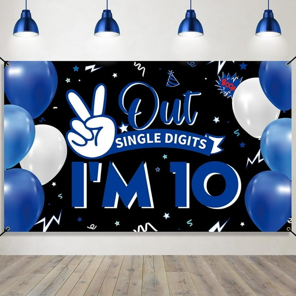 Happy 10th Birthday Backdrop Banner, 10th Birthday Decorations for Boys Girls, Funny Double Digits 10 Years Old Birthday Party Photo Props Background Yard Sign Decor Supplies