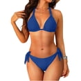 thumbnail image 2 of Women Halter Bikini Set - Two Piece Triangle Swimsuit Tie Bathing Suit Cute Swimwear Blue M, 2 of 5