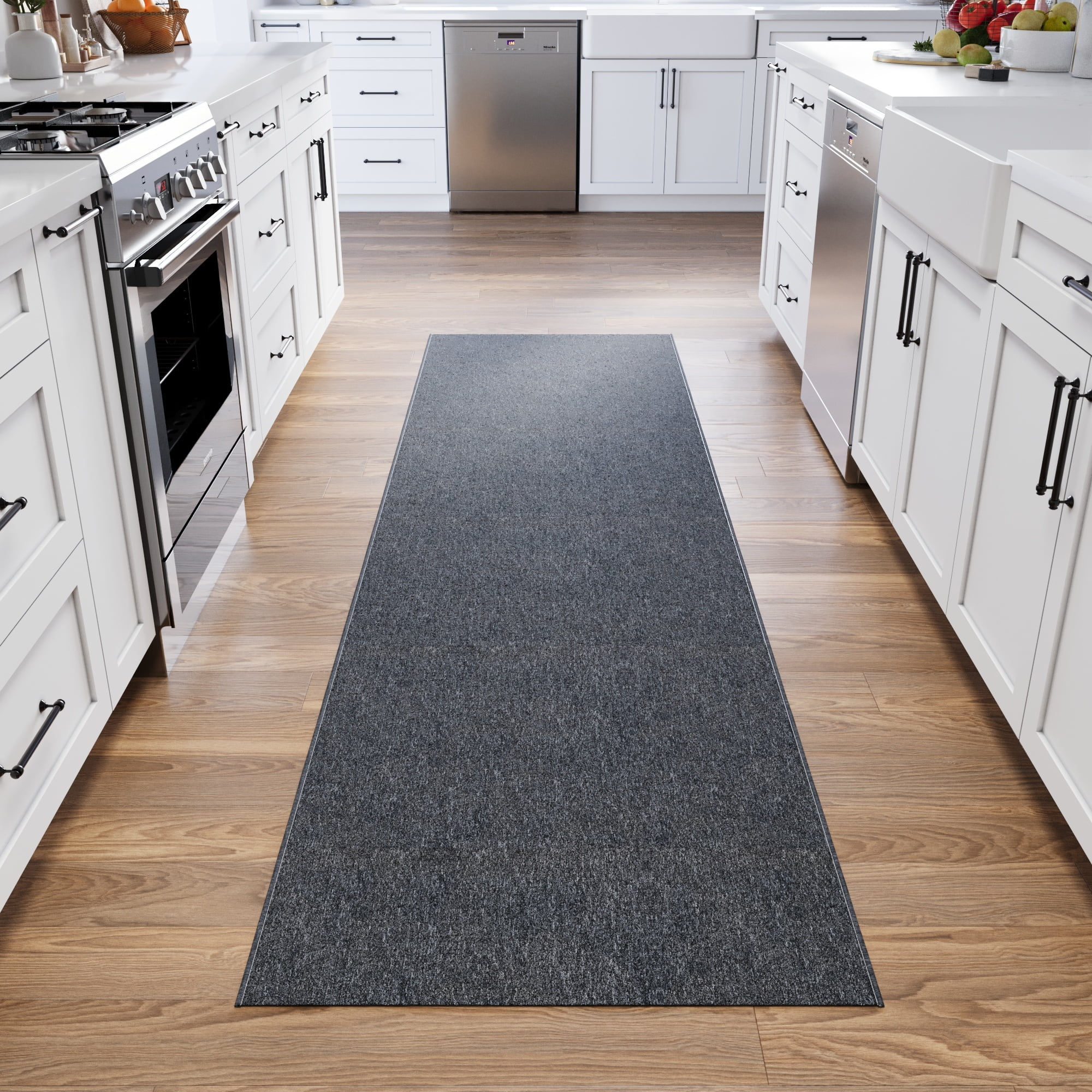 Ottomanson Hallway Runner Rug 2' x 43' Non-Slip Stain-Resistant Custom Size Carpet for Kitchen, Black