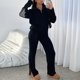 thumbnail image 1 of Chaqueta Conjunto de pantalones cómodos para damas Estilo casual Pantalones de punto acanalados Traje de corte holgado Traje diario Cgtredaw Negro S para Mujer, 1 of 1