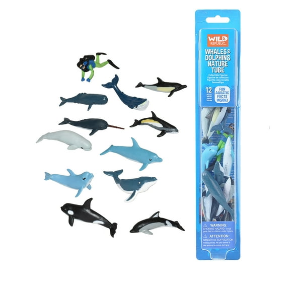 Wild Republic Nature Tube Whale And Dolphin Figurines, 12 Pieces