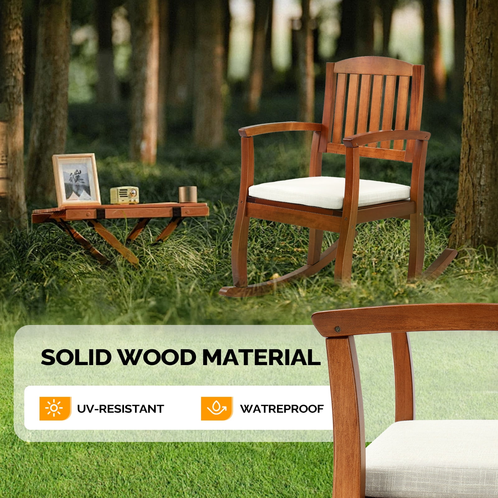 Ktaxon Poplar Wood Rocking Chair with Cushion, 24x33.3x36.2 in