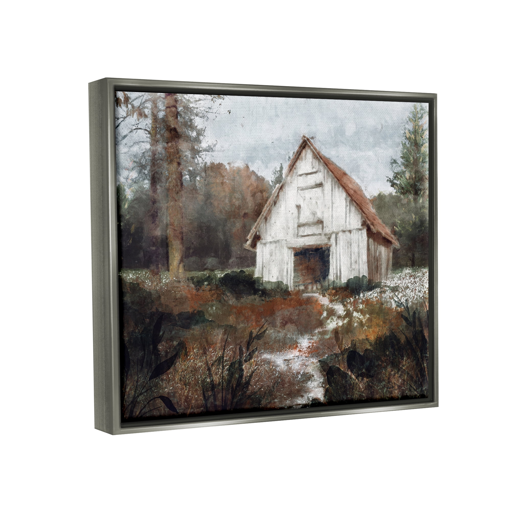 Stupell Industries Quiet Woodland Cabin Landscape Landscape Painting Gray Floater Framed Art Print Wall Art