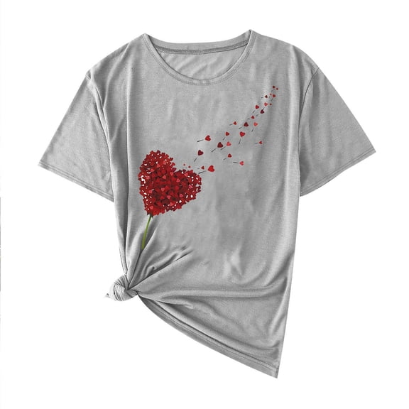 FDGIU Women's Love Heart Graphic Tee - V-Neck Valentine T-Shirt Comfy Casual Blouse Gift