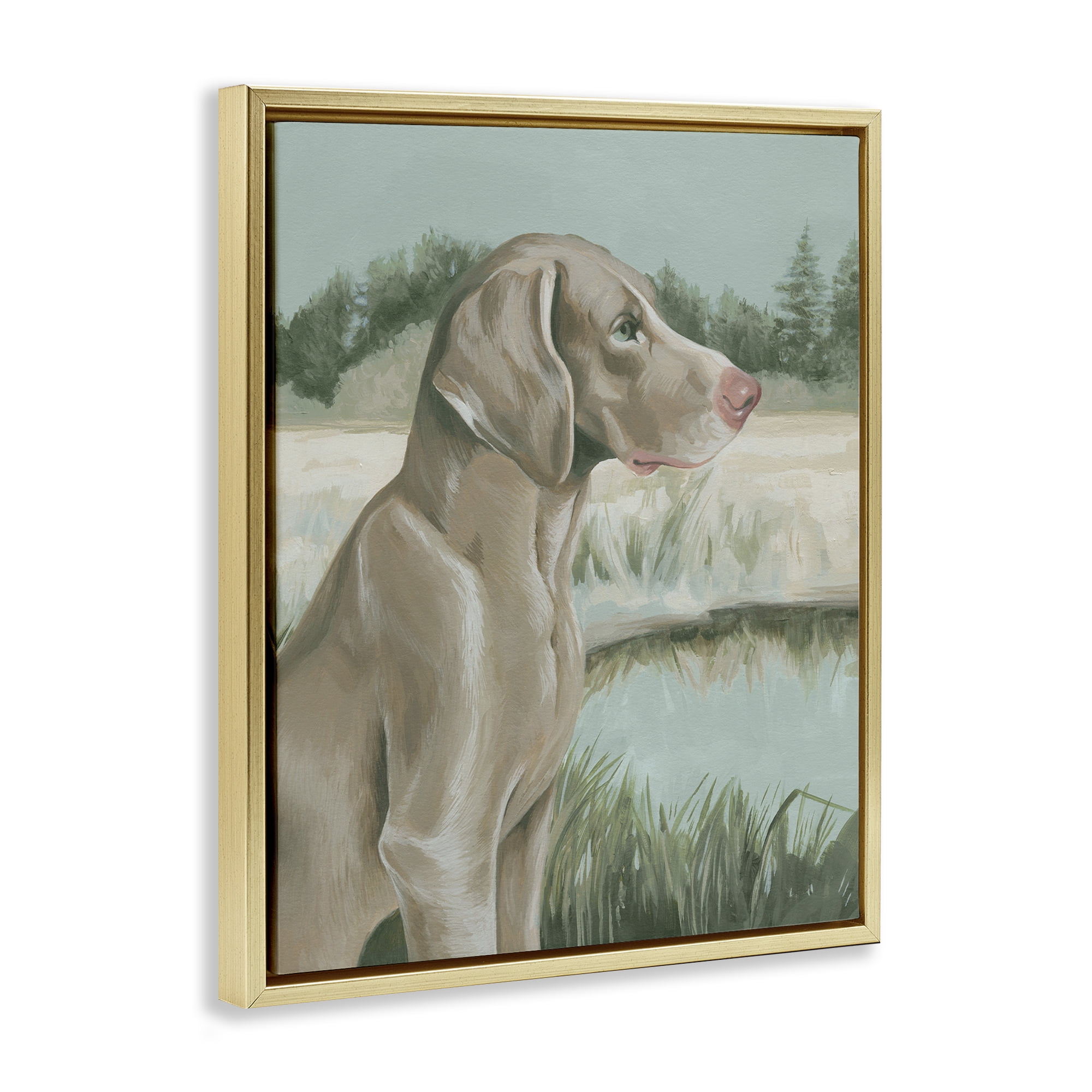 Stupell Industries Labrador Lake Landscape Animals & Insects Painting Gold Floater Framed Canvas Art Print Wall Art, 17 x 21
