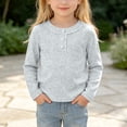 thumbnail image 5 of Lenpel Toddler Kids Girls Tops Fall Cute Solid Color Fashion Button Crew Neck Pullover Casual Long Sleeve Blouses(Gray,2-3Years), 5 of 7