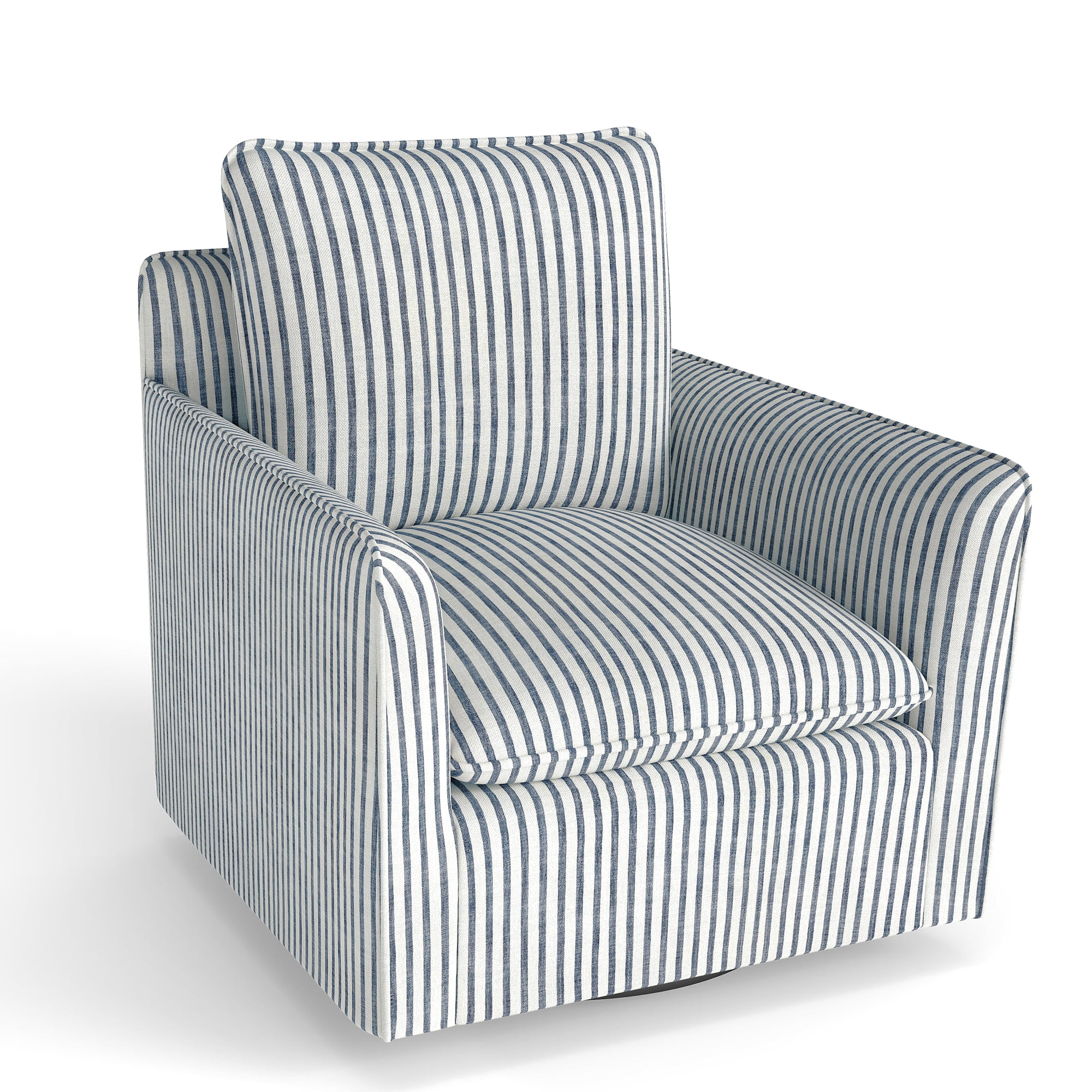 Ebello 360° Swivel Chair with Thick Padded Backrest Cushion – Fabric Square Accent Chair for Living Room, Bedroom, Office – Fully Assembled, Blue Stripe