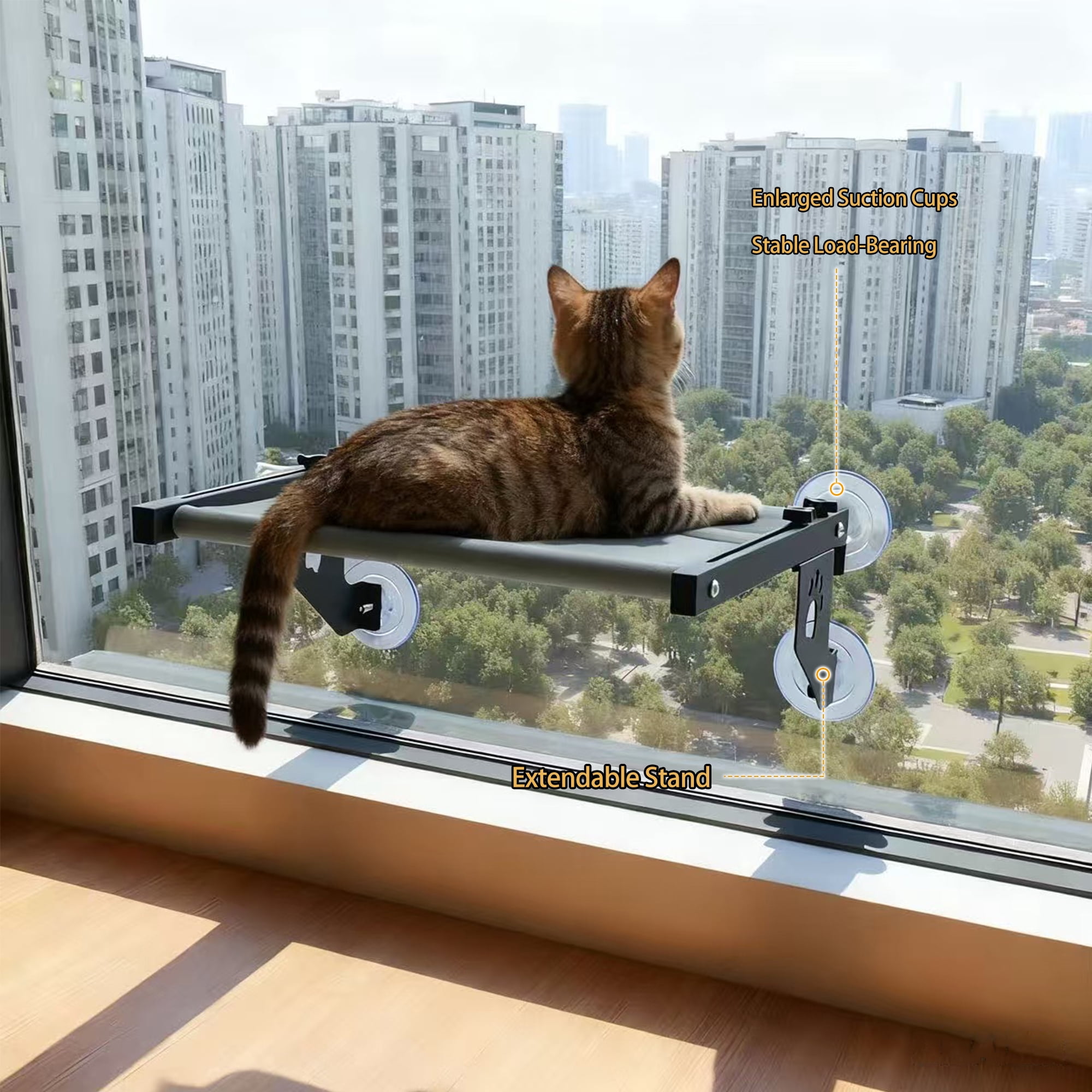 2-in-1 Cat Window Perch Hammock, Suction Cup & Hook-On Mount for Indoor Cats