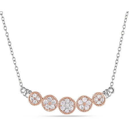 Miabella 1/2 Carat T.W. Diamond Two-Tone Sterling Silver Floral Cluster Necklace, 17 with 1.5 Extender