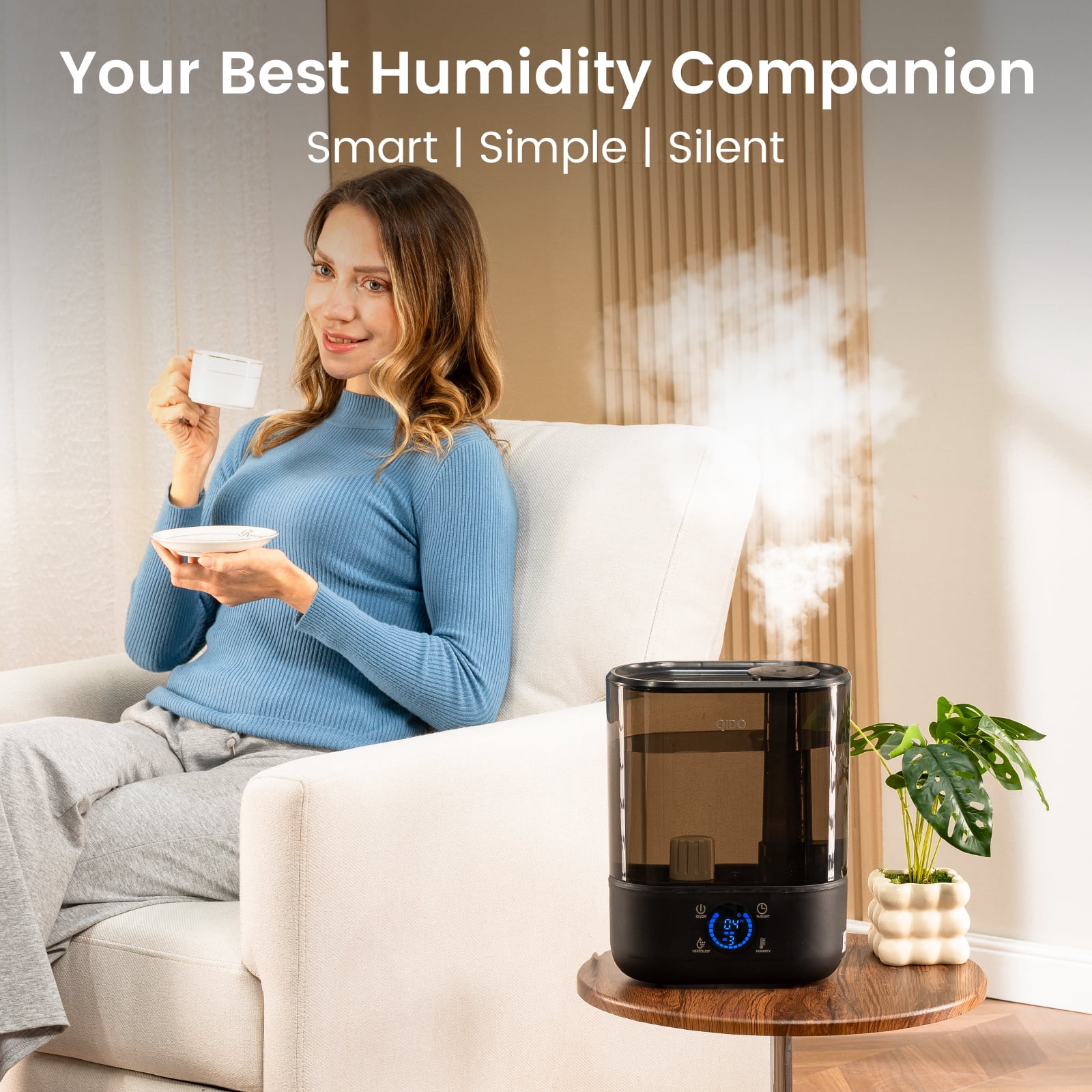 LUCKLIFE Smart Humidifiers for Bedroom,5L Top Fill Cool Mist & 36H Runtime Ultrasonic Humidifier,Quiet 28dB Essential Oil Diffuser for Baby & Plants, Black
