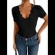 thumbnail image 4 of Camisetas de Corta con Cuello en V y Encaje para Mujer, Camisetas Básicas Ajustadas de Punto Acanalado, Estilo Informal de Verano para Negocios Negro XXL, 4 of 10
