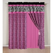 4 - Piece Rod Pocketed HOT PINK Black White Zebra Leopard Micro Fur curtain set Drapes / Window Panels 120" Wide X 84" Tall