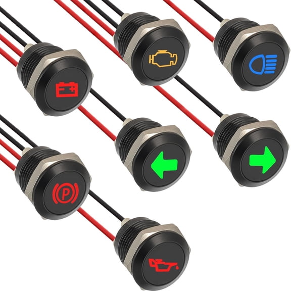 ARCADORA LED Indicator Light Kit, DC12V/24V IP67 Waterproof Plastic Black, 1/2" Mount for Car Truck Motorcycle RV Dash Panel Modification