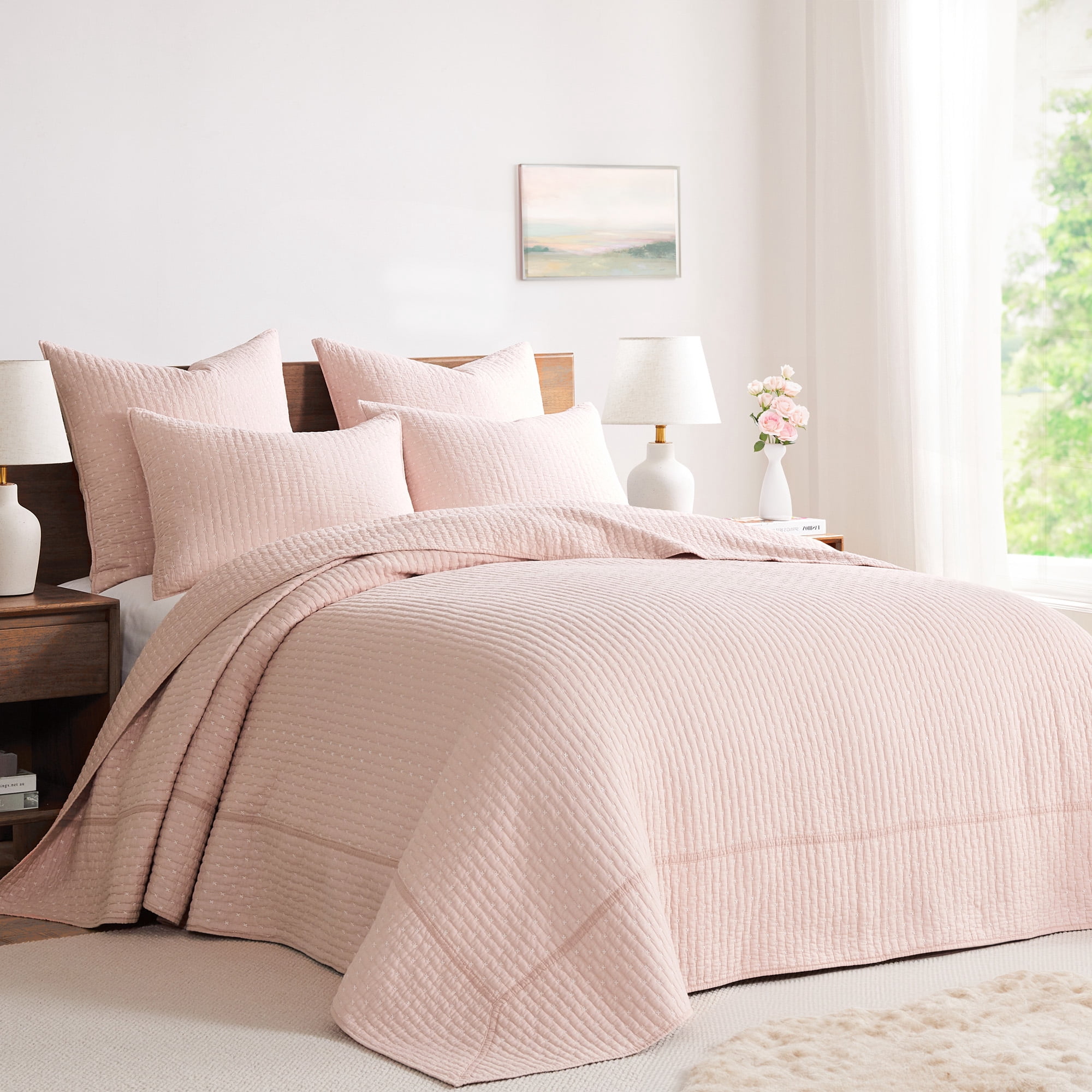 Levtex Home - Cross Stitch Bedspread Set - Twin Bedspread and One Standard Sham - Cross Stitch Pattern - Bedspread (84x104in.) and Sham (20x26in.) - Cotton