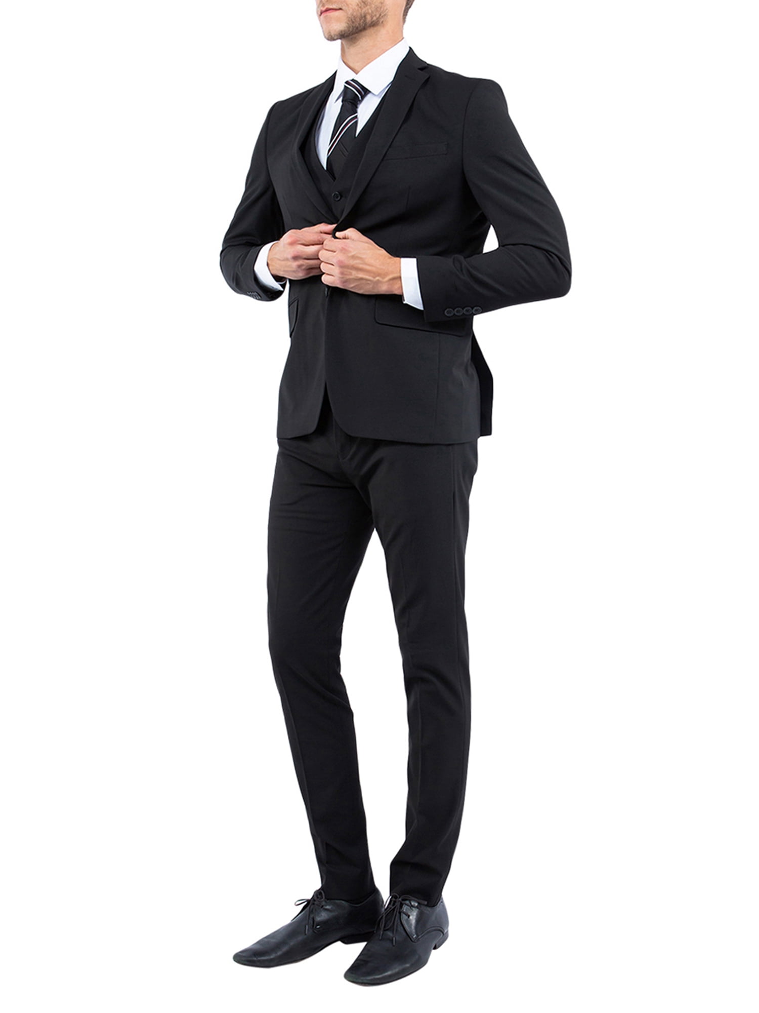 Mens Black Suit, Slim Fit 3-Piece Expandable Waist Pants - Walmart.com