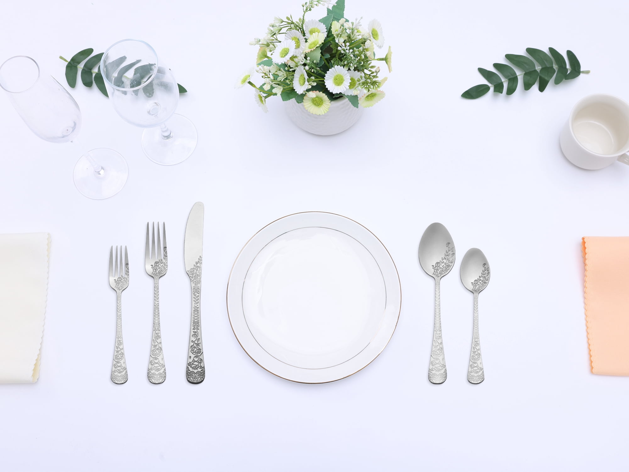 Unique Bargains 20 Pieces Stainless Steel Silverware Set for 4 Modern Cutlery Silver